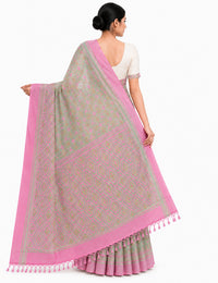 Pradip Fabrics Applique Handloom Cotton Silk Saree