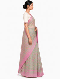 Pradip Fabrics Applique Handloom Cotton Silk Saree