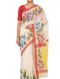 Pradip Fabrics Applique Handloom Cotton Silk Saree (Multicolor)