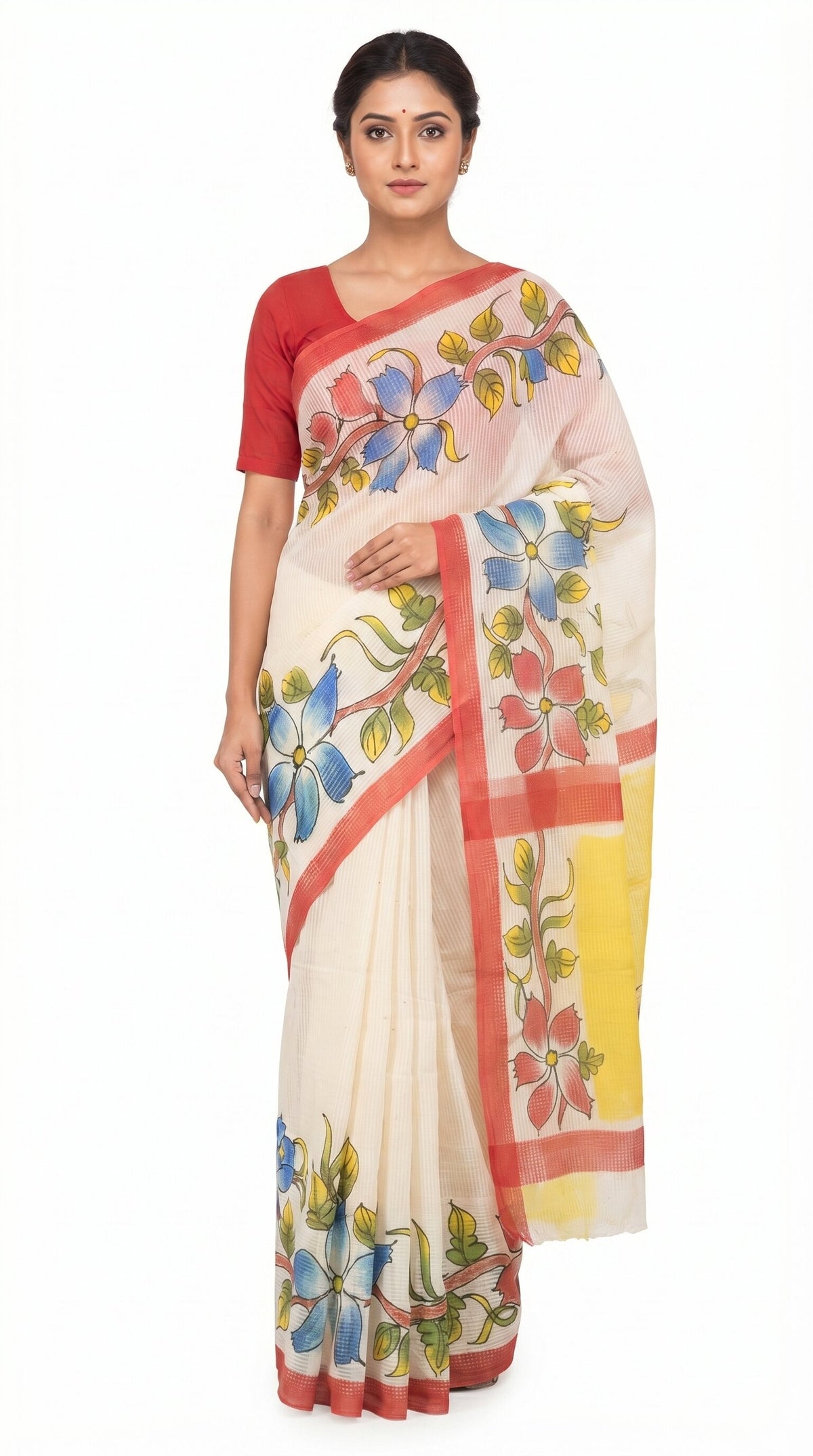 Pradip Fabrics Applique Handloom Cotton Silk Saree (Multicolor)