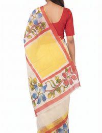 Pradip Fabrics Applique Handloom Cotton Silk Saree (Multicolor)