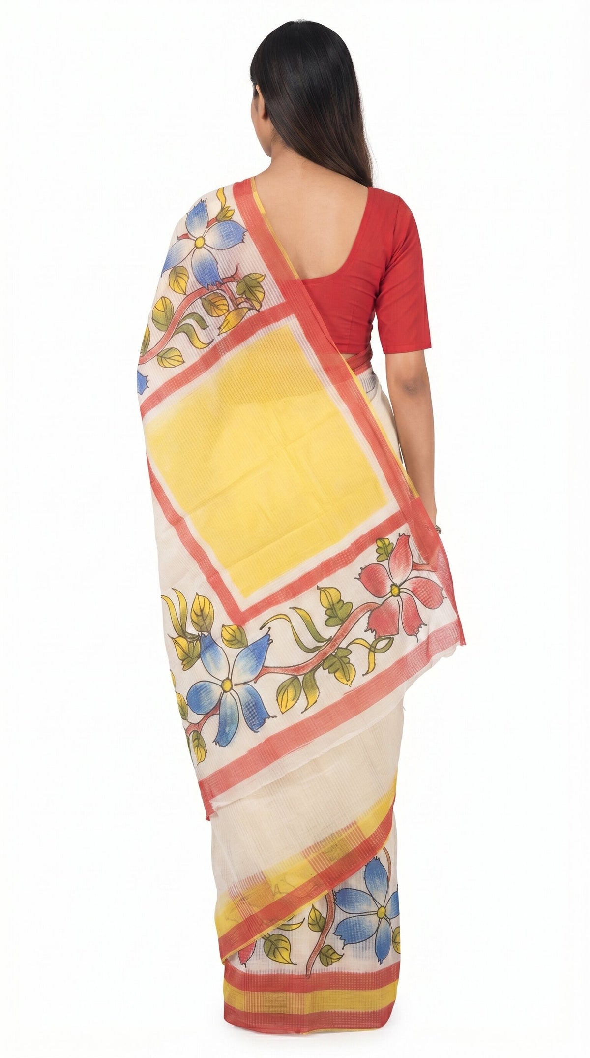 Pradip Fabrics Applique Handloom Cotton Silk Saree (Multicolor)