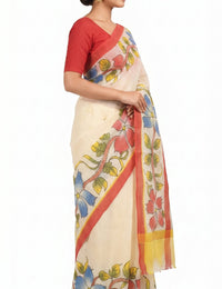 Pradip Fabrics Applique Handloom Cotton Silk Saree (Multicolor)