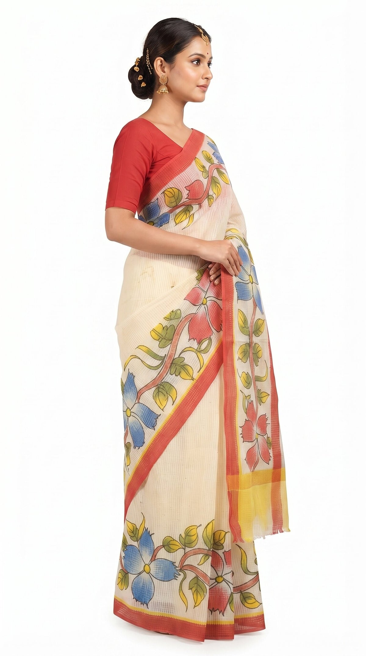 Pradip Fabrics Applique Handloom Cotton Silk Saree (Multicolor)
