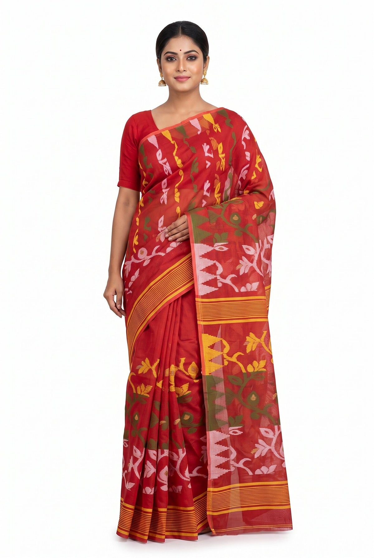 Pradip Fabrics Women's Floral Print Cotton Blend Tant Saree