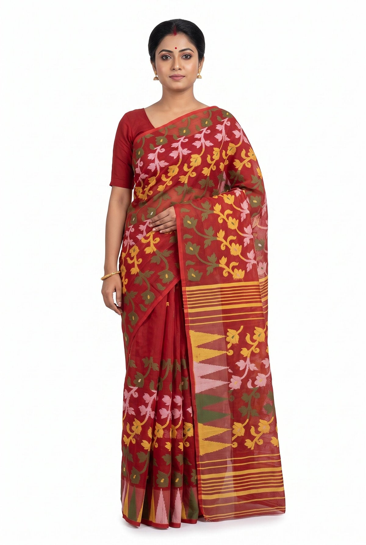 Pradip Fabrics Women's Floral Print Cotton Blend Tant Saree