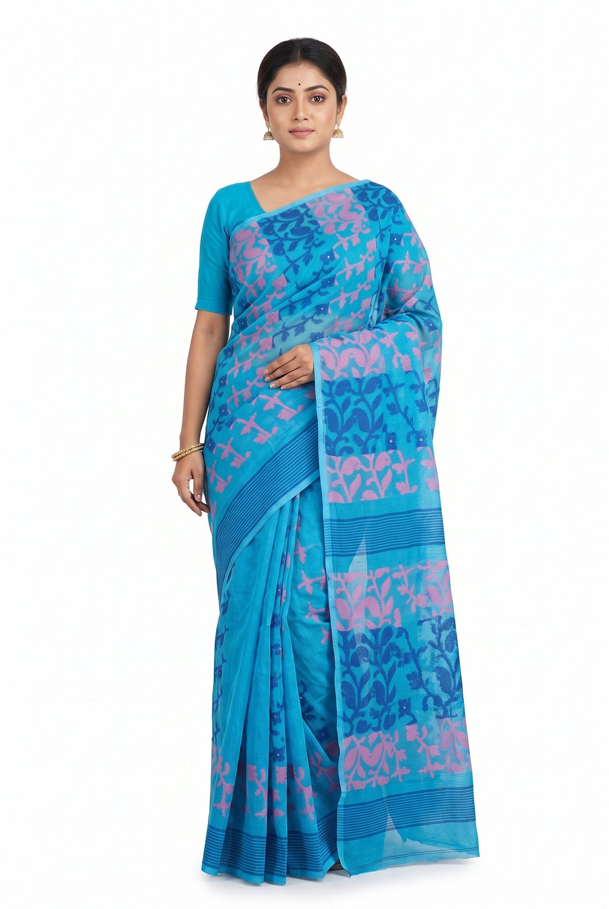 Pradip Fabrics Women's Floral Print Cotton Blend Tant Saree