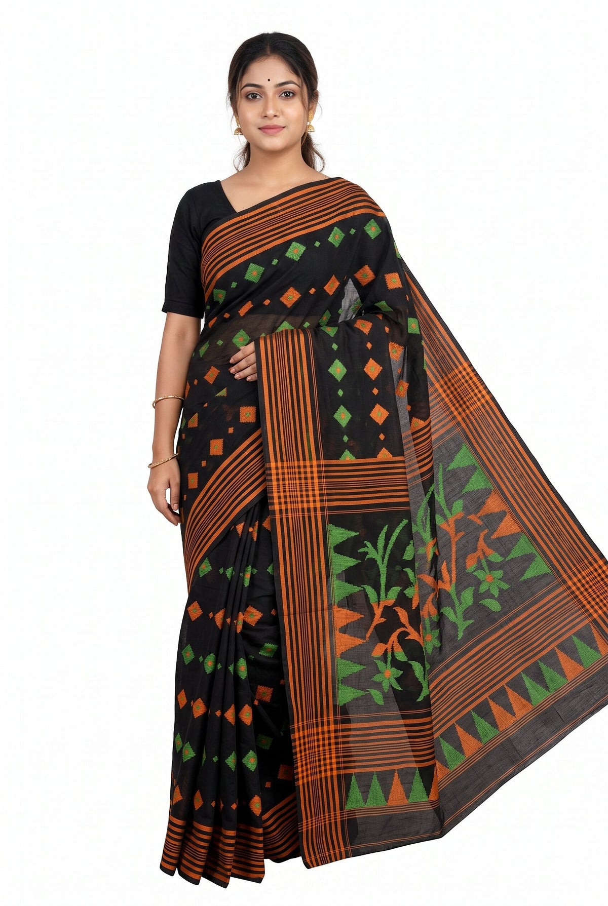 Pradip Fabrics Women's Floral Print Cotton Blend Tant Saree