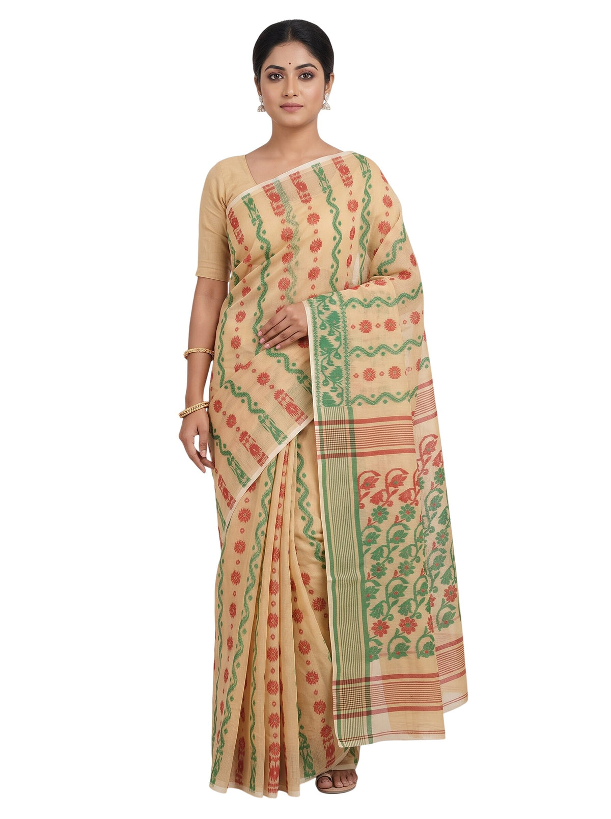 Pradip Fabrics Women's Floral Print Cotton Blend Tant Saree