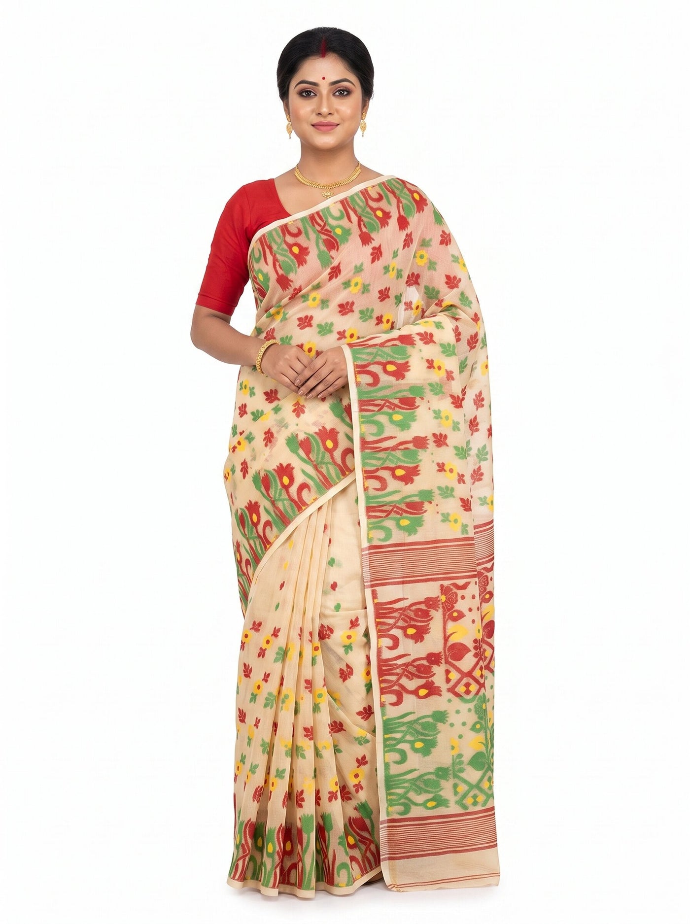 Pradip Fabrics Women's Traditional Handloom Jamdani Tant Saree