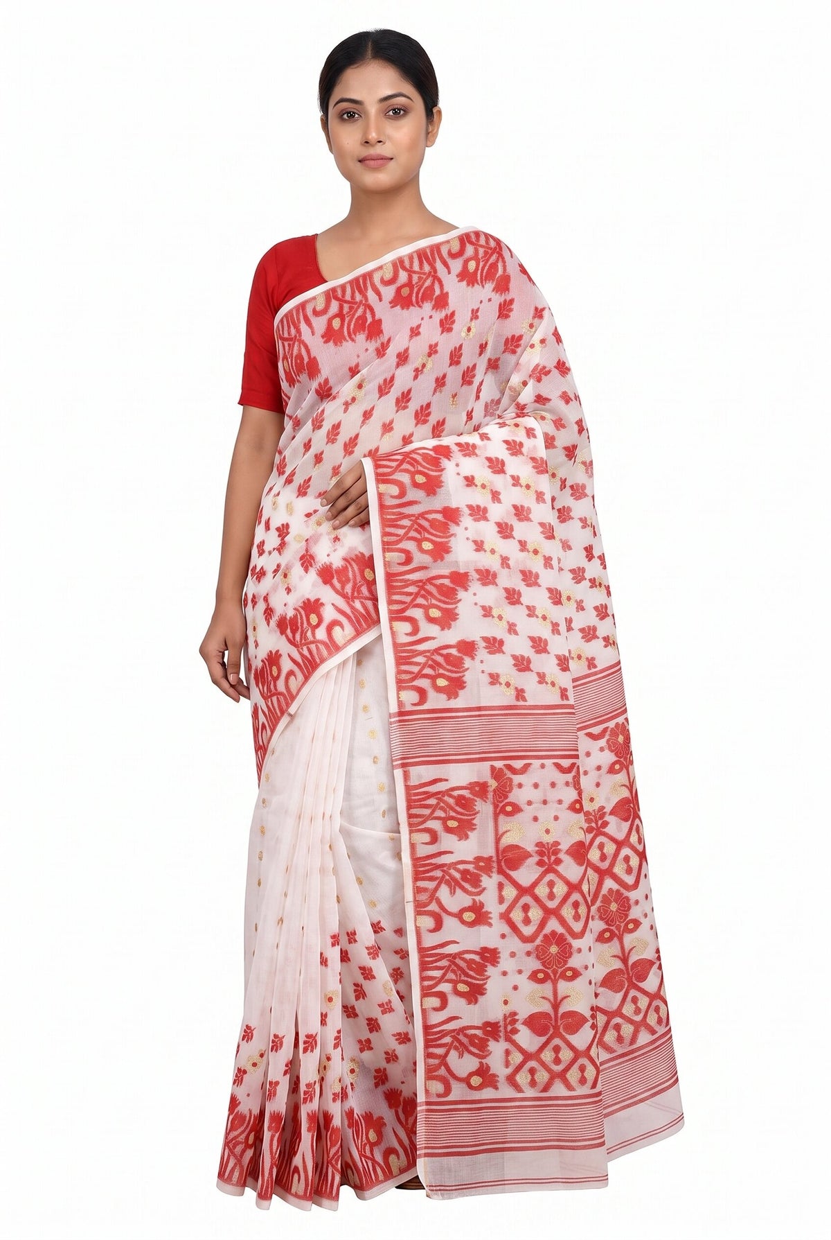 Pradip Fabrics Women's Traditional Handloom Jamdani Tant Saree