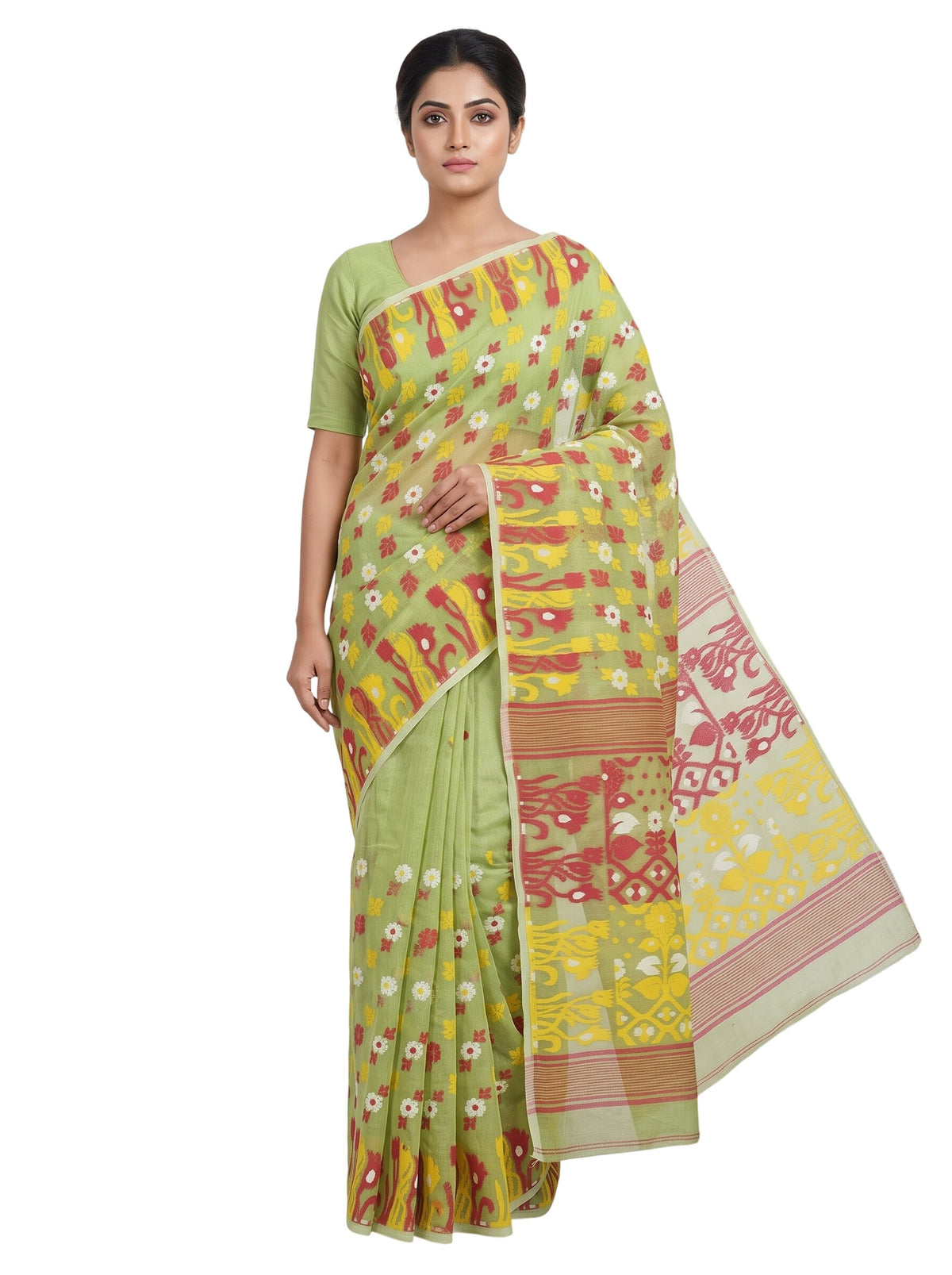 Pradip Fabrics Women's Traditional Handloom Jamdani Tant Saree