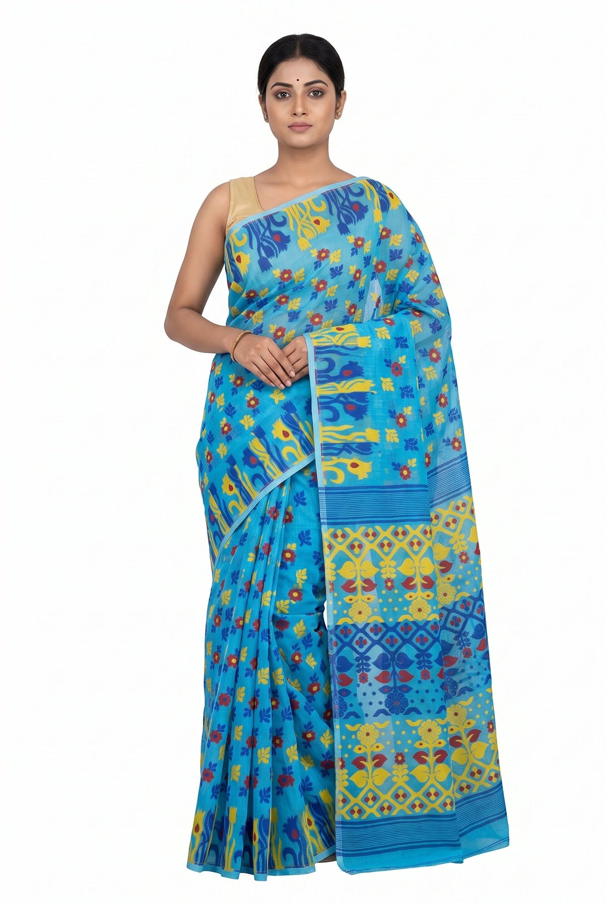 Pradip Fabrics Women's Traditional Handloom Jamdani Tant Saree