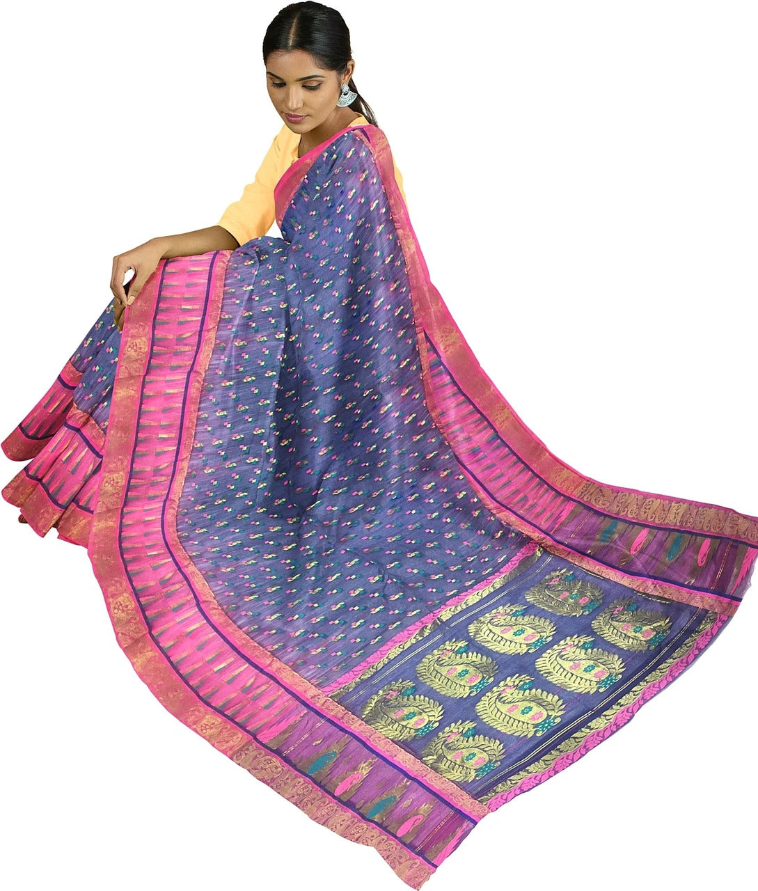 Pradip Fabrics Applique Tant Silk Blend Saree 