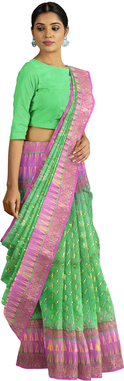 Pradip Fabrics Applique Tant Silk Blend Saree 