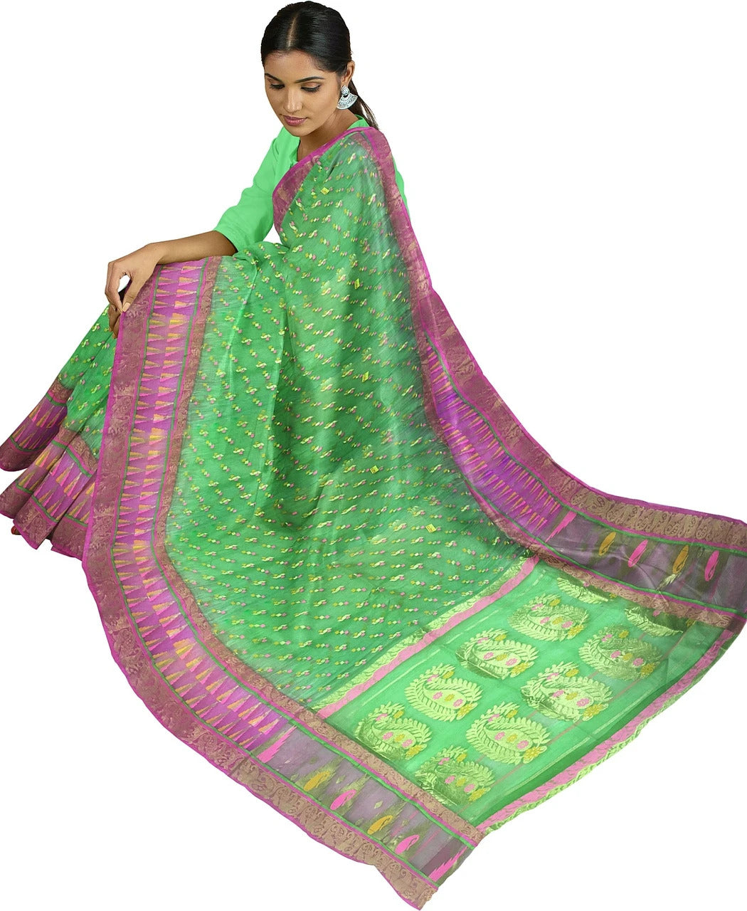 Pradip Fabrics Applique Tant Silk Blend Saree 