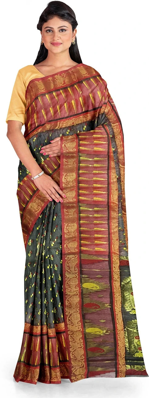 Pradip Fabrics Applique Tant Silk Blend Saree 