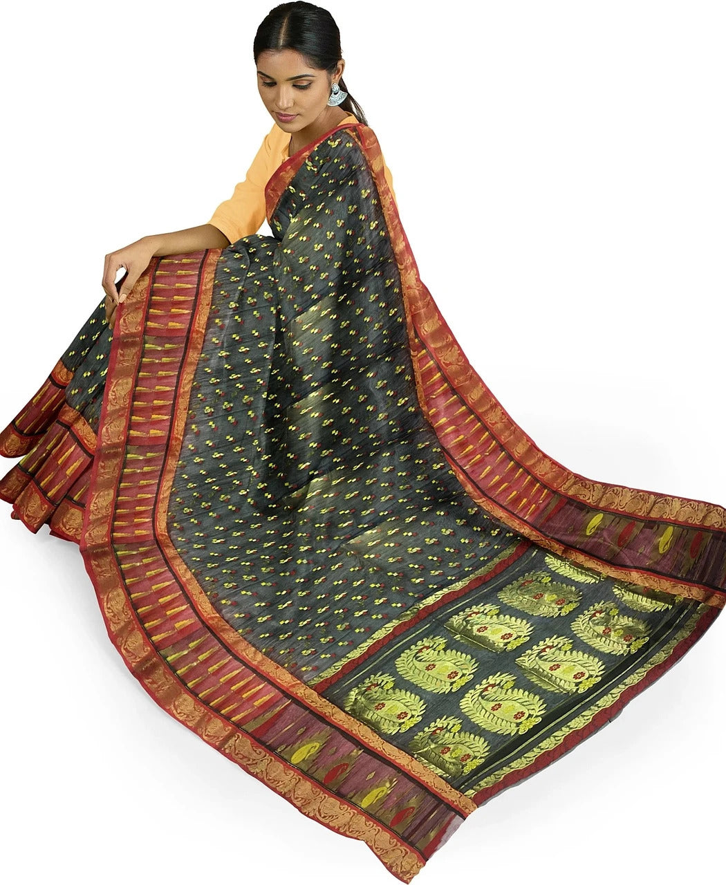 Pradip Fabrics Applique Tant Silk Blend Saree 