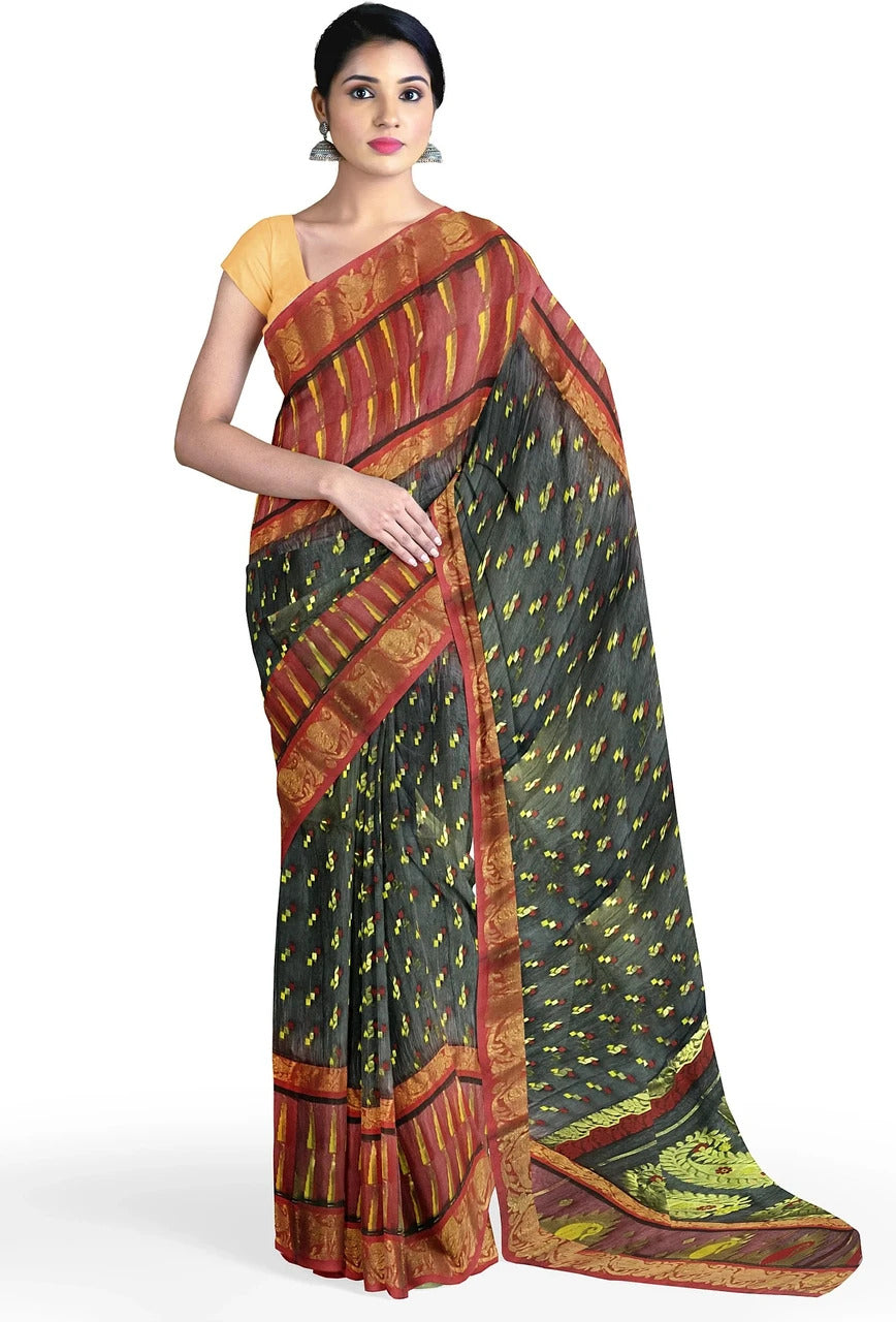 Pradip Fabrics Applique Tant Silk Blend Saree 