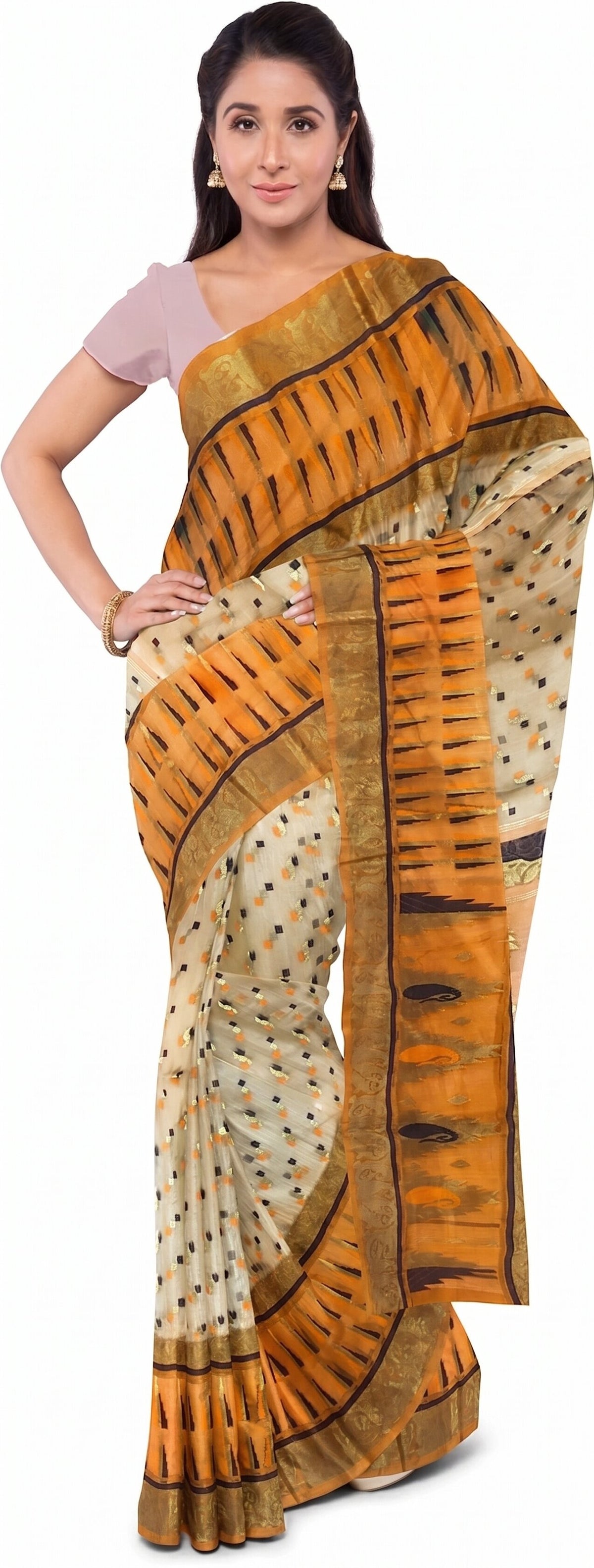 Pradip Fabrics Applique Tant Silk Blend Saree 