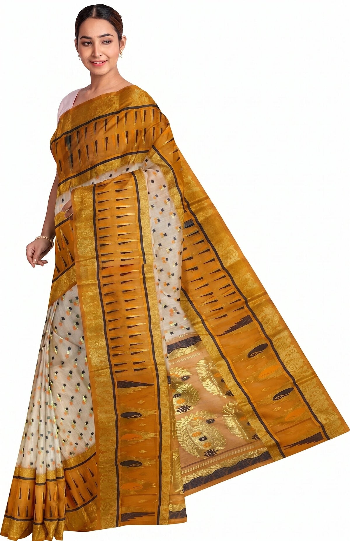 Pradip Fabrics Applique Tant Silk Blend Saree 