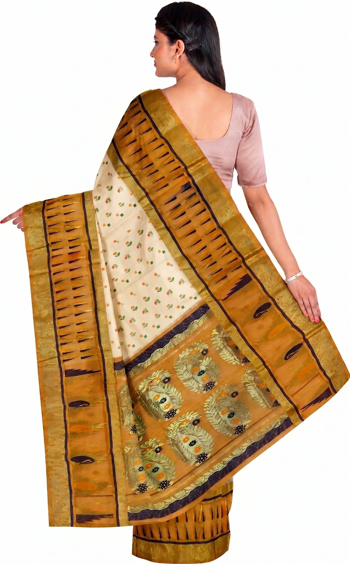 Pradip Fabrics Applique Tant Silk Blend Saree 