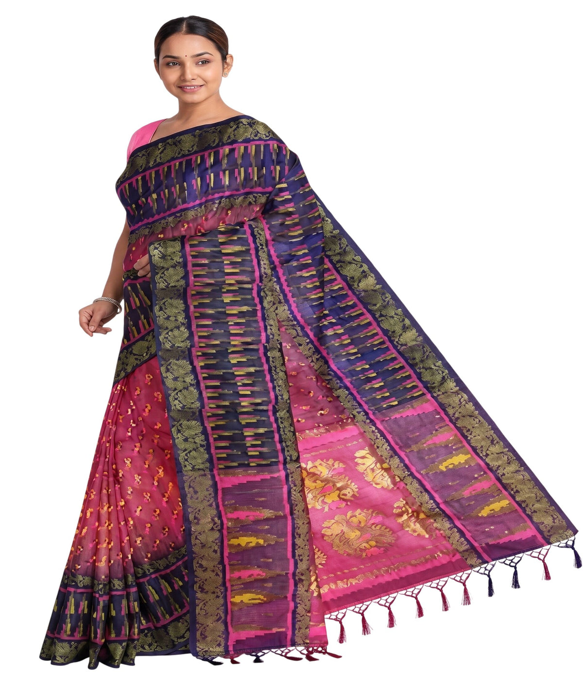Pradip Fabrics Applique Tant Silk Blend Saree 