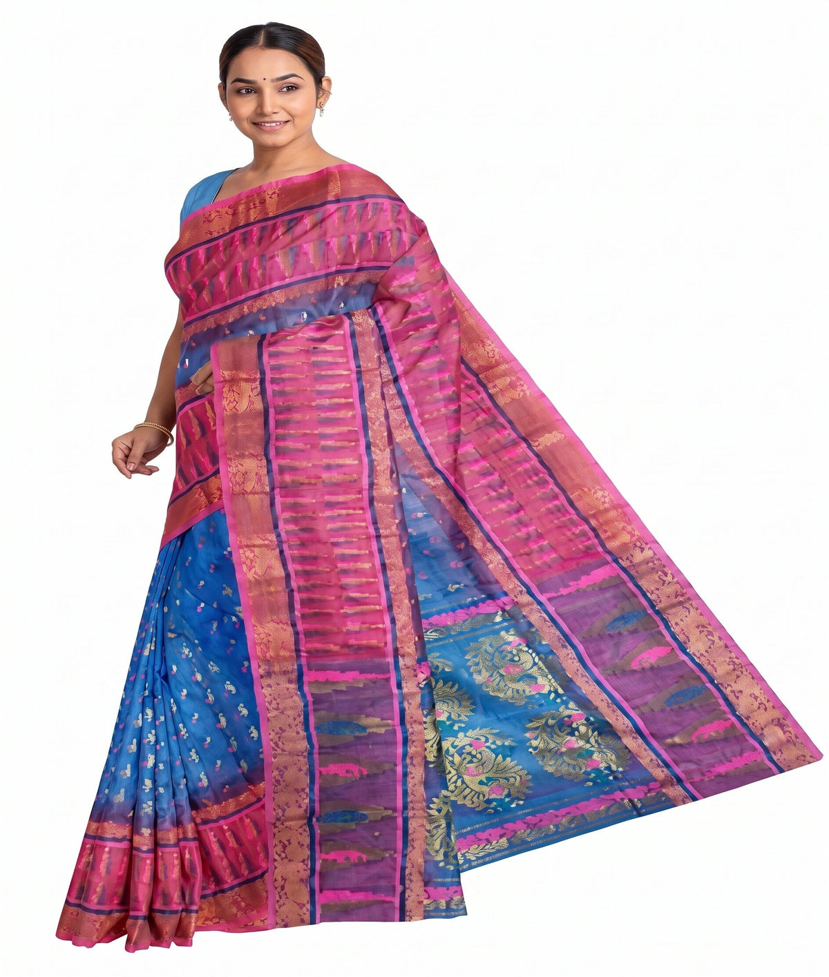 Pradip Fabrics Applique Tant Silk Blend Saree 