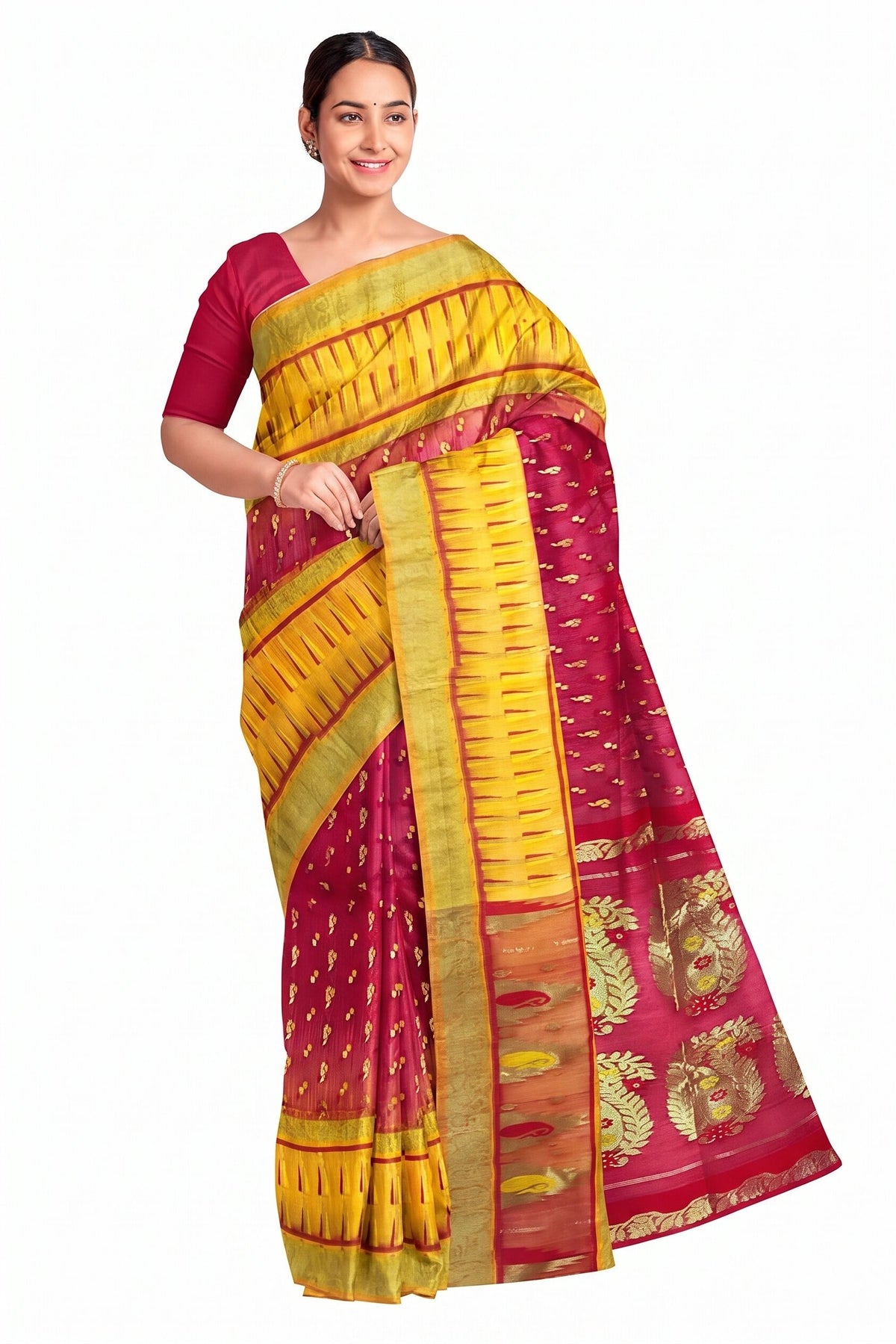 Pradip Fabrics Applique Tant Silk Blend Saree 