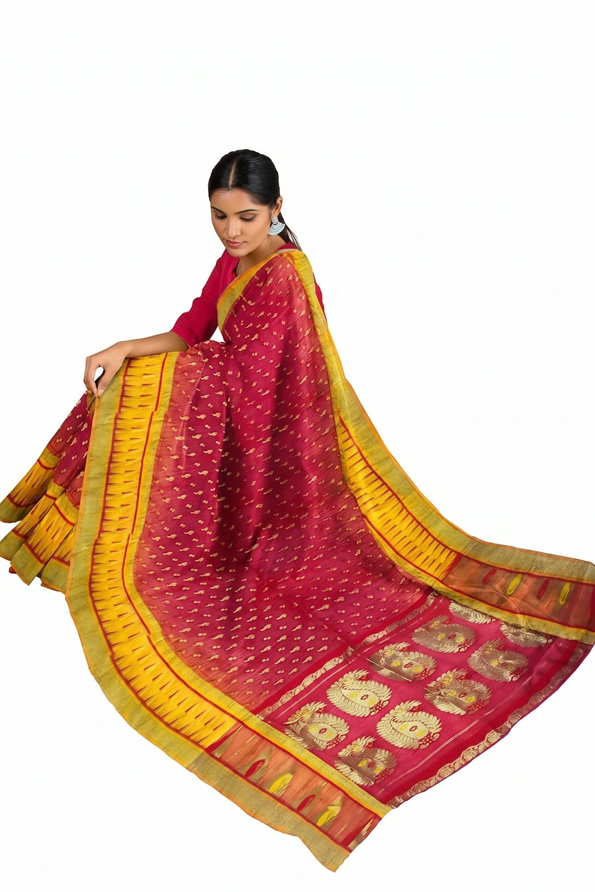 Pradip Fabrics Applique Tant Silk Blend Saree 