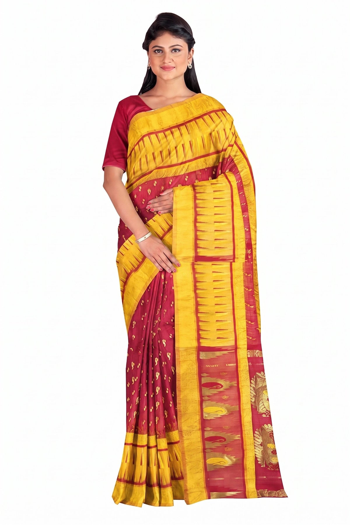 Pradip Fabrics Applique Tant Silk Blend Saree 