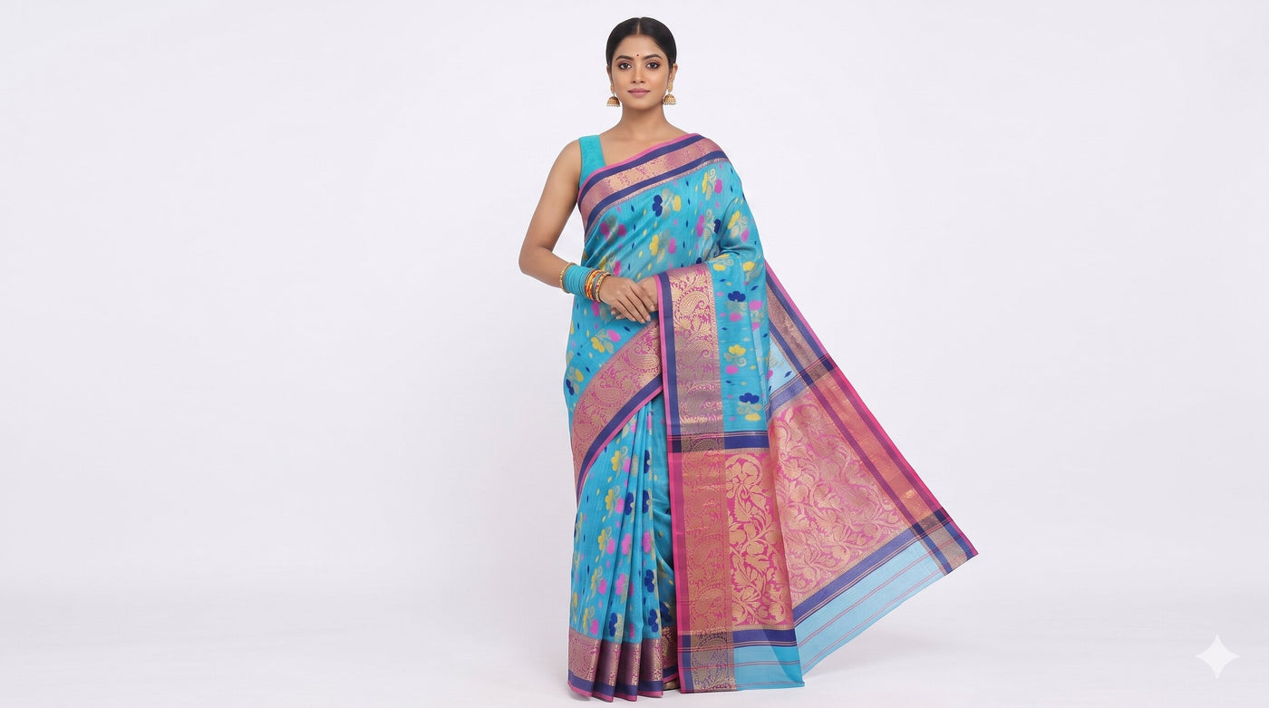 Pradip Fabrics Woven Tant Silk Blend Saree