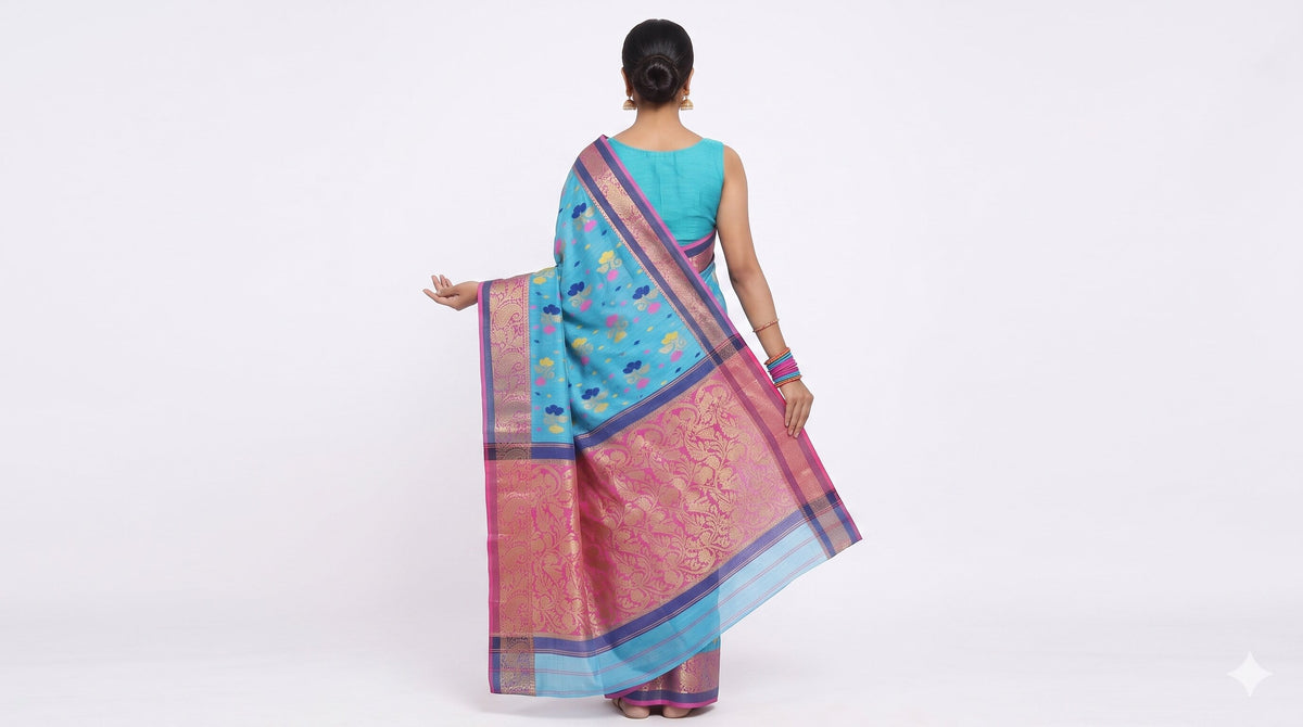 Pradip Fabrics Woven Tant Silk Blend Saree