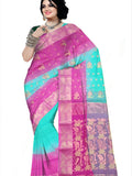 Pradip Fabrics Woven Tant Silk Blend Saree (Pink, Light Green)
