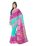 Pradip Fabrics Woven Tant Silk Blend Saree (Pink, Light Green)