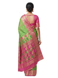 Pradip Fabrics Woven Tant Silk Blend Saree (Pink, Light Green)