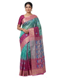 Pradip Fabrics Woven Tant Silk Blend Saree (Pink, Light Green)