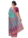 Pradip Fabrics Woven Tant Silk Blend Saree (Pink, Light Green)