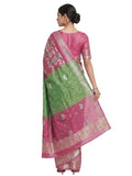 Pradip Fabrics Woven Tant Silk Blend Saree (Pink, Light Green)