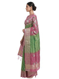 Pradip Fabrics Woven Tant Silk Blend Saree (Pink, Light Green)