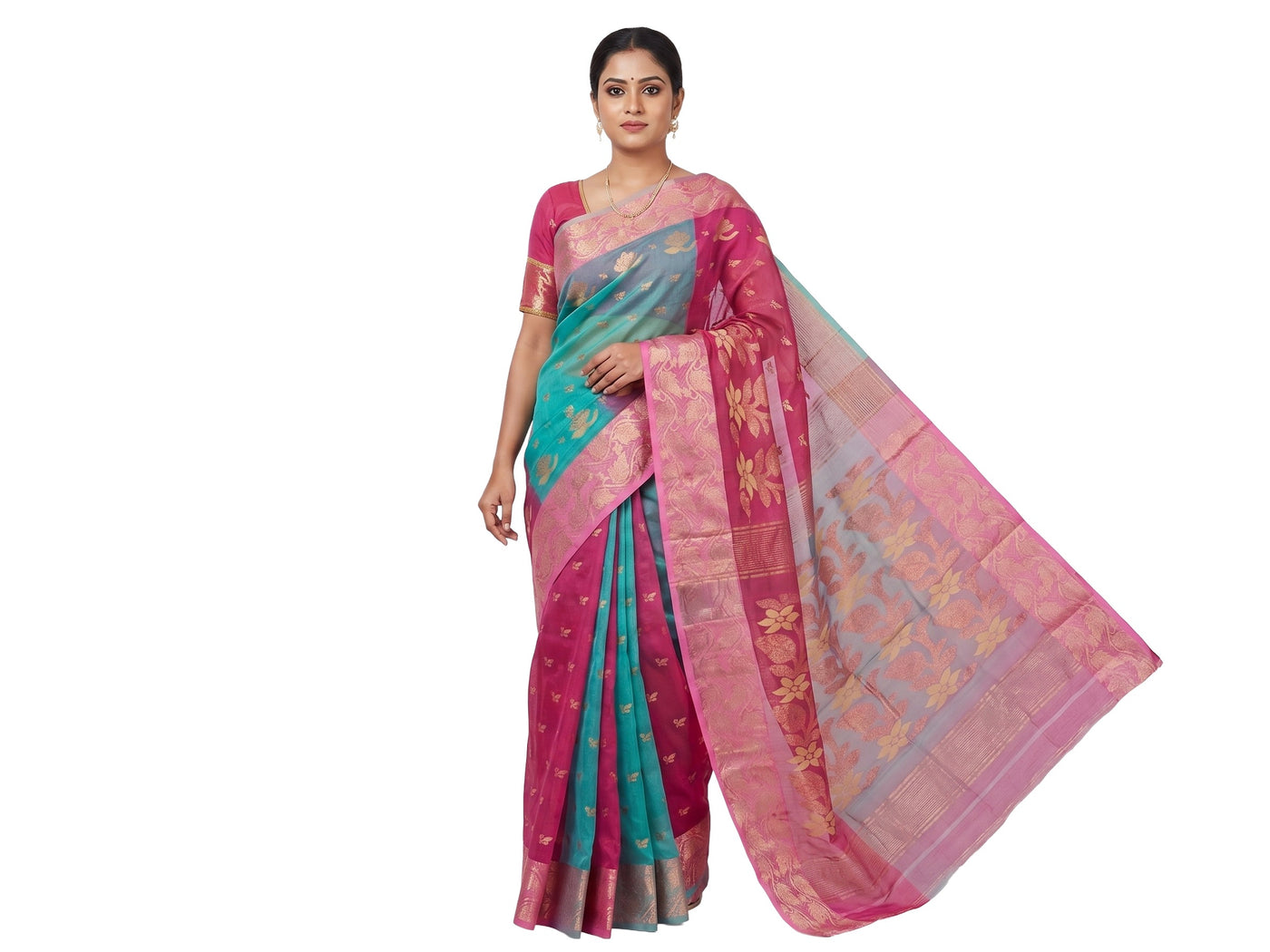 Pradip Fabrics Woven Tant Silk Blend Saree