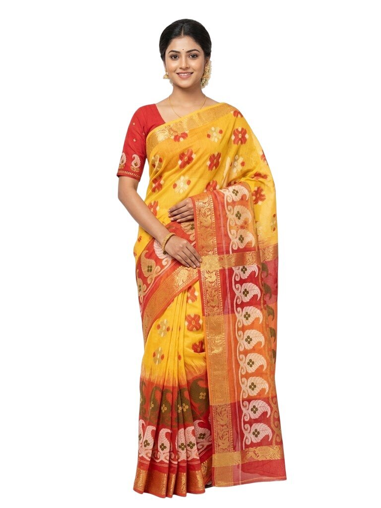 Pradip Fabrics Self Design Tant Silk Blend Saree