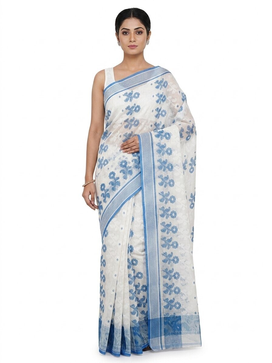 Pradip Fabrics Ethnic Women's Tant Jamdani Saree
