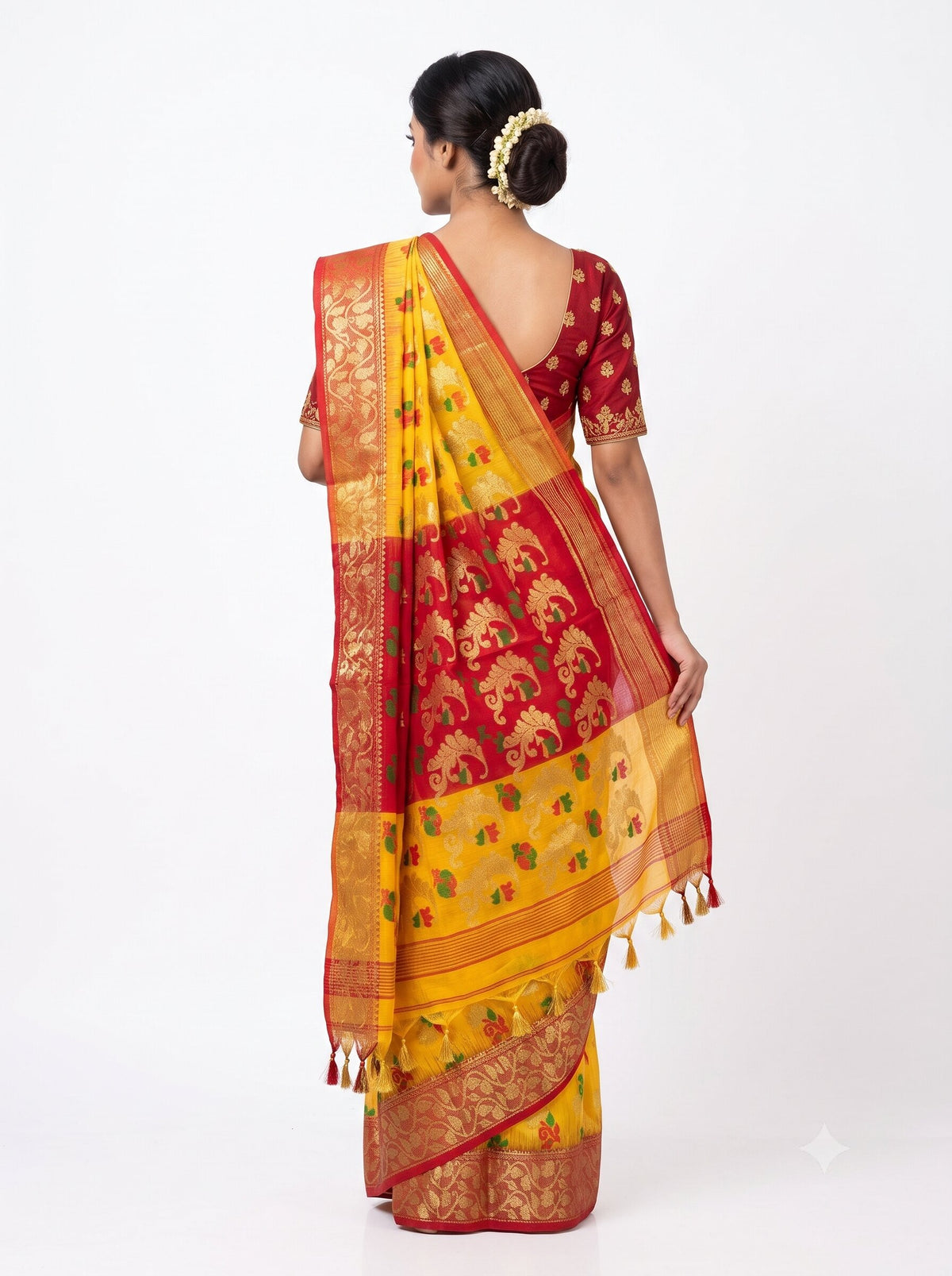 Pradip Fabrics Yellow & Red Soft Tant Silk Saree 