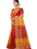 Pradip Fabrics Yellow & Red Soft Tant Silk Saree 