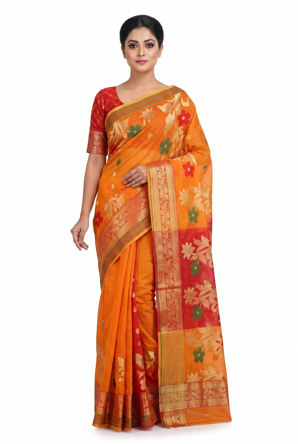 Pradip Fabrics Yellow & Red Soft Tant Silk Saree 