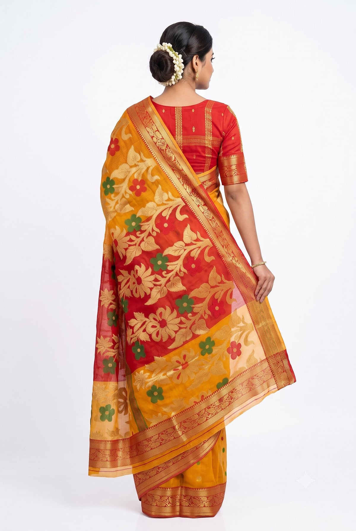 Pradip Fabrics Yellow & Red Soft Tant Silk Saree 