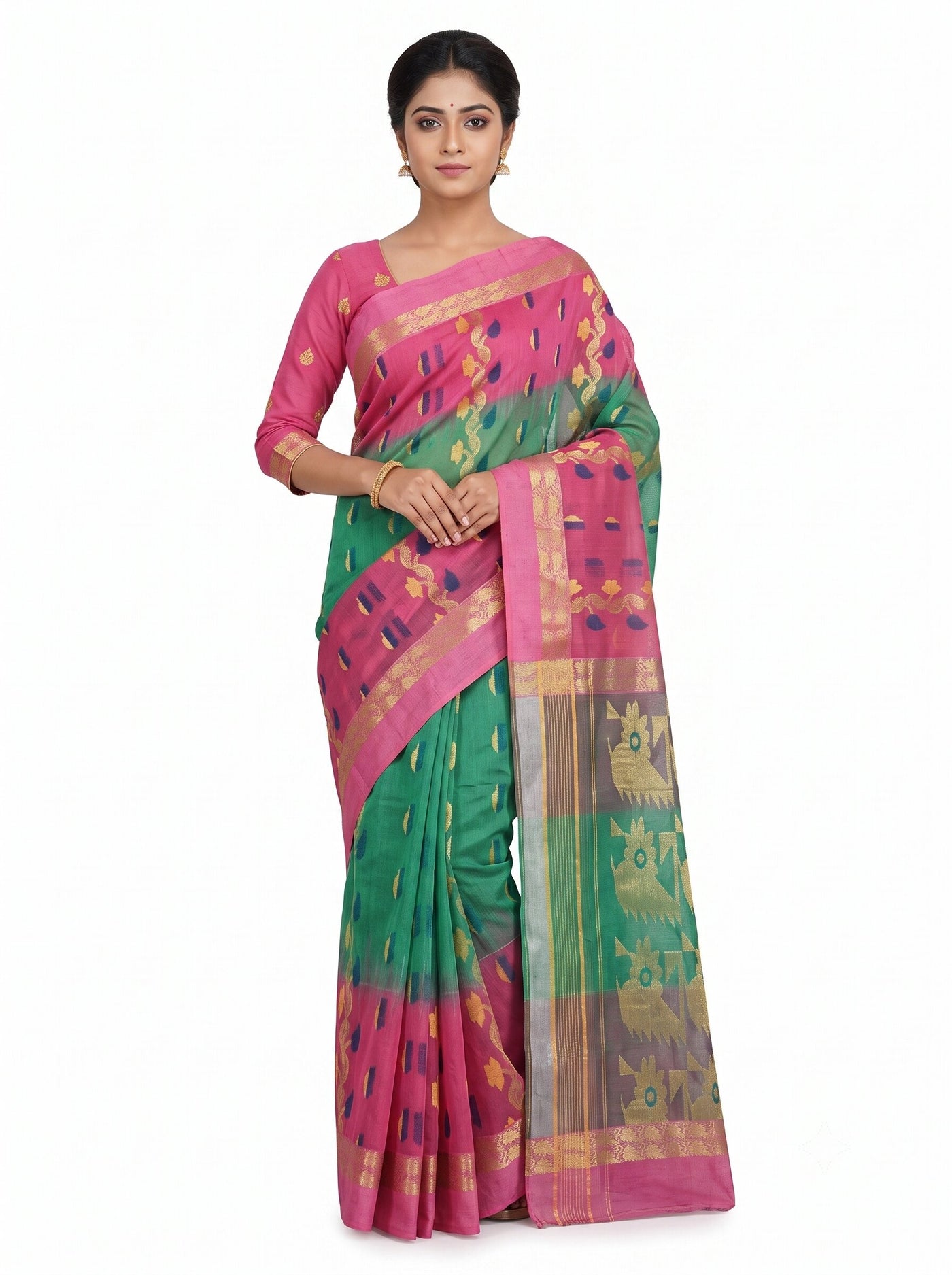Pradip Fabrics Woven Tant Silk Blend Saree