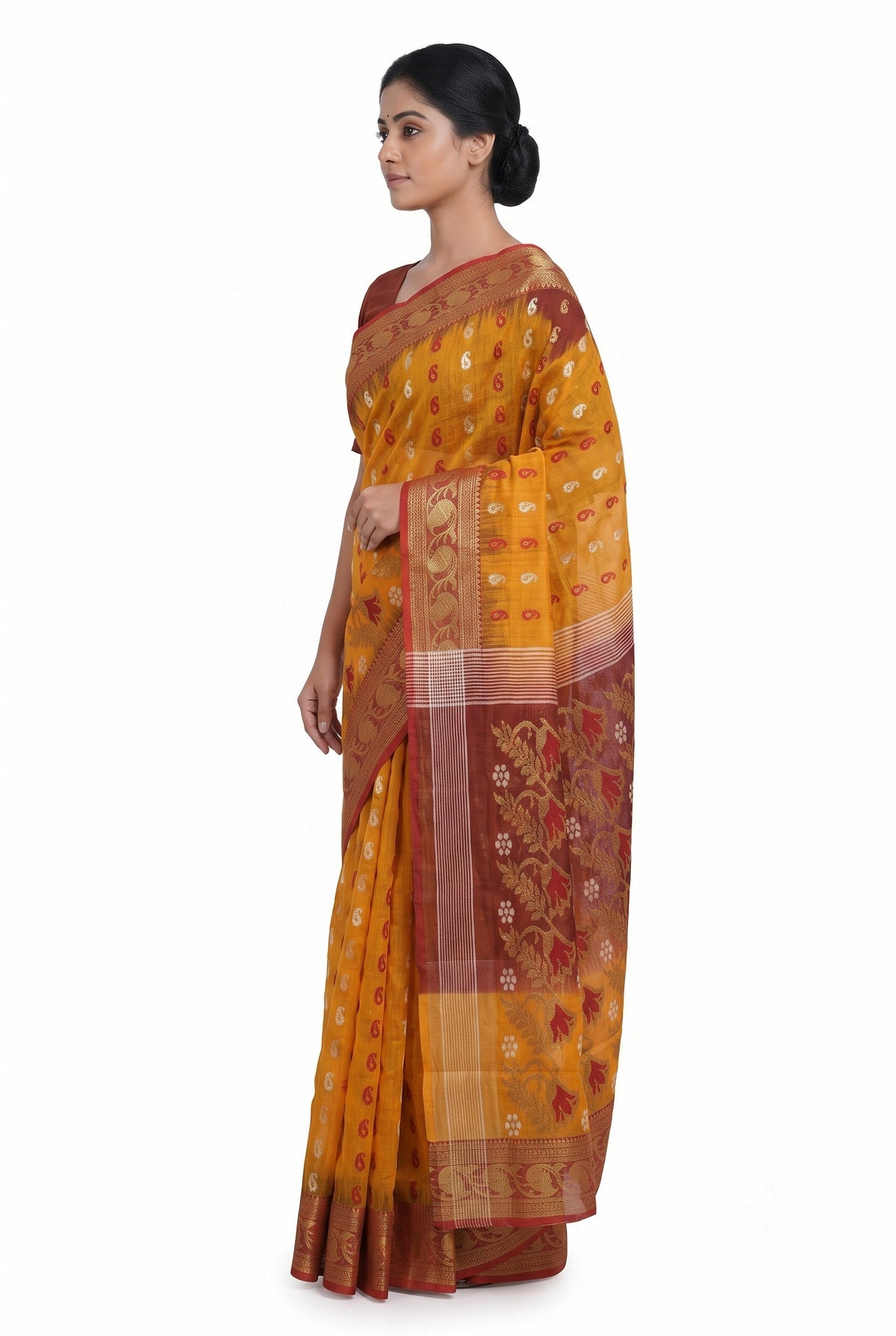 Pradip Fabrics Woven Tant Silk Blend Saree