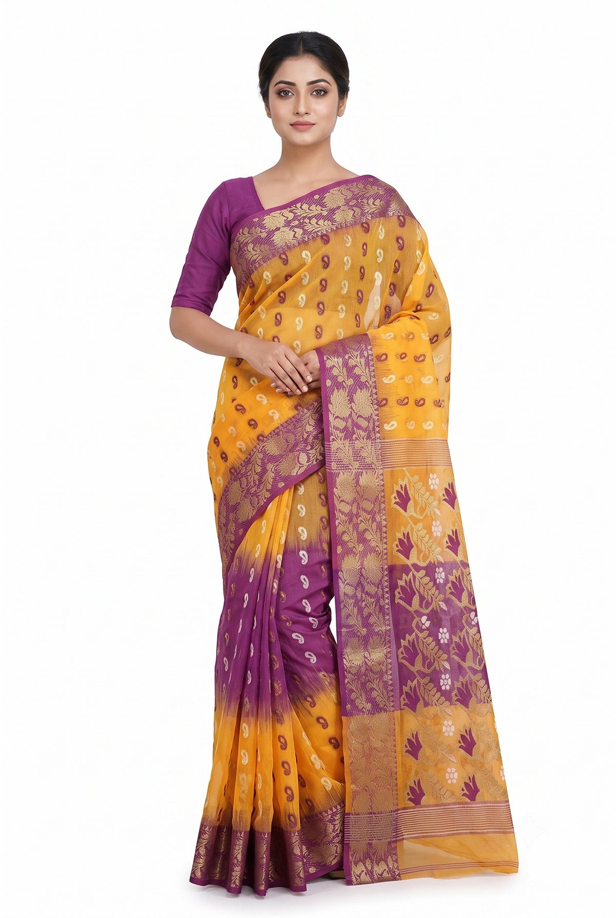 Pradip Fabrics Woven Tant Silk Blend Saree